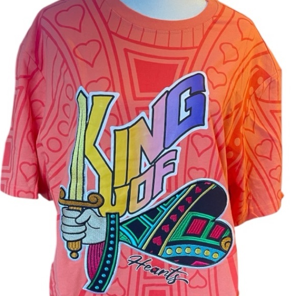 Vibrant Coral King of Hearts Streetwear Tee by Genuine Authentic NWT - Picture 1 of 3